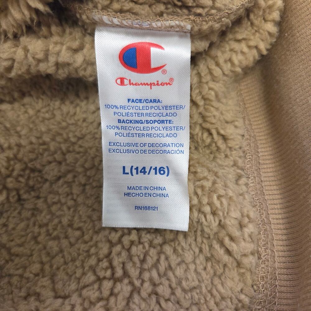 Champion Corduroy Fleece Hoodie 1/4 Zip Khaki Youth Large 14-16 - Picture 4 of 5
